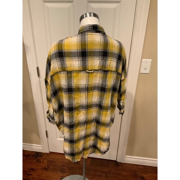 Maeve Anthropologie Yellow & Black Plaid Oversized Button-Up Tunic Shirt Sz XS/S - Picture 6 of 7